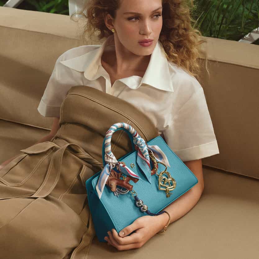 Girl with a blue leather bag